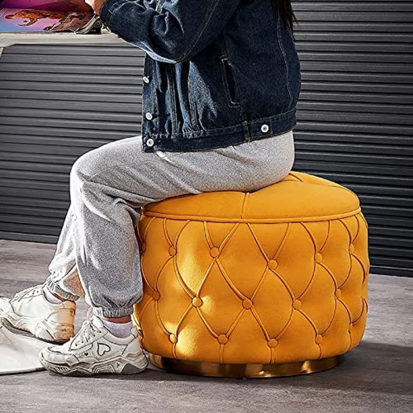 Amazon｜ラウンドストレージオットマン、ベルベットオットマン